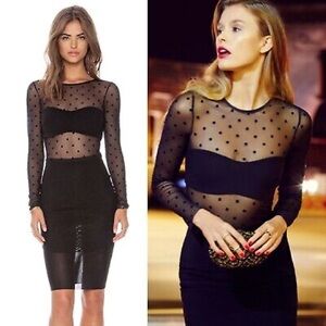 Brand NWOT Black Polka Dot & Sheer Night Rider Dress from Bec & Bridge